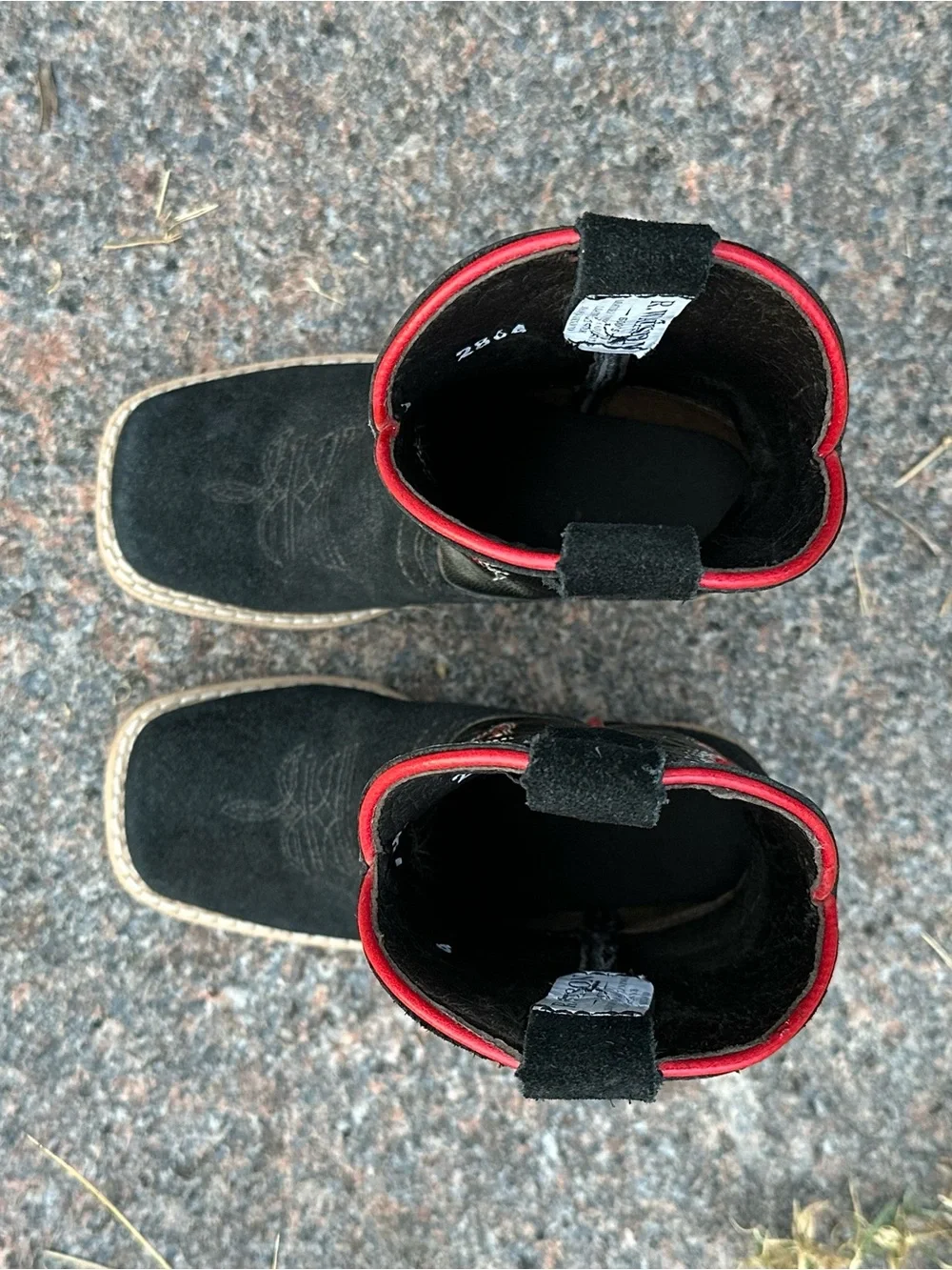 Kids Black Suede Western Boots with Red Trim